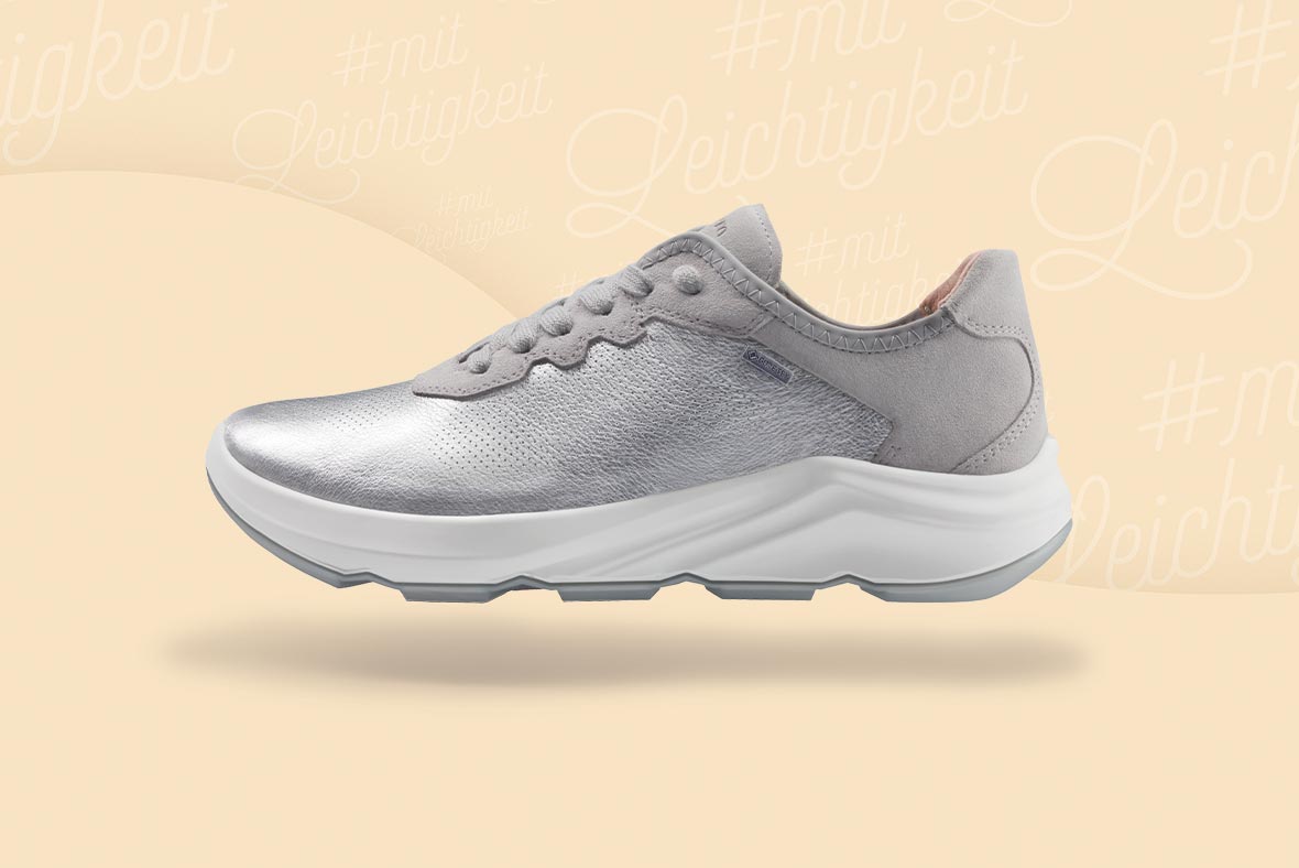 legero BLISS Damen Sneaker low mit Schnürung - Material: Effektleder - Farbe: Silber Metallic