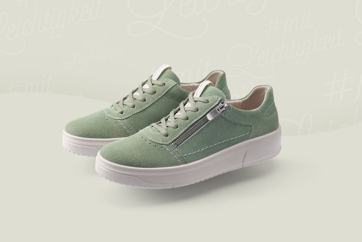 legero REJOISE Damen Sneaker low mit Reißverschluss - Material: Veloursleder - Farbe: Grün